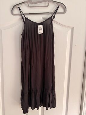 Girls' Black Ruffle-Hem Casual Slip Dress